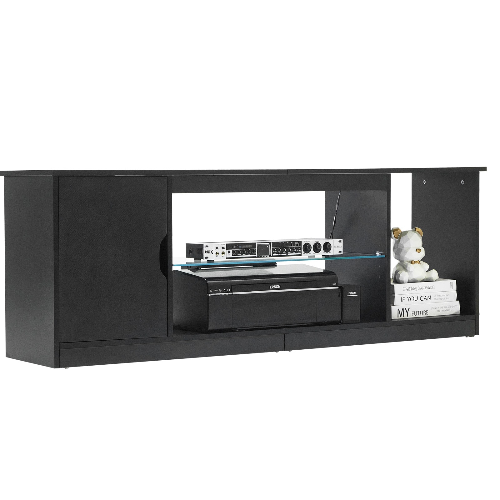 TV Stand For TVs Up To 65 In Modern Entertainment Center With Glass Shelf_maomaolike.com